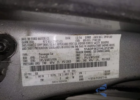 2017 Ford Focus S from USA, damaged, VIN 1FADP3E21HL212186